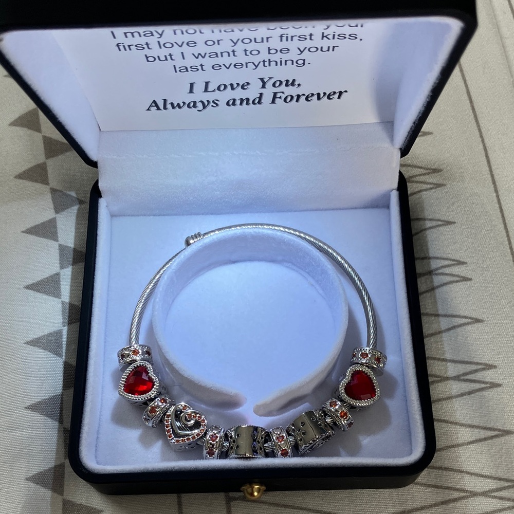 Silver and Red Heart Charm Bracelet new never worn